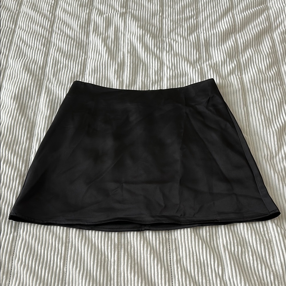 CIDER Black Satin Mini Skirt